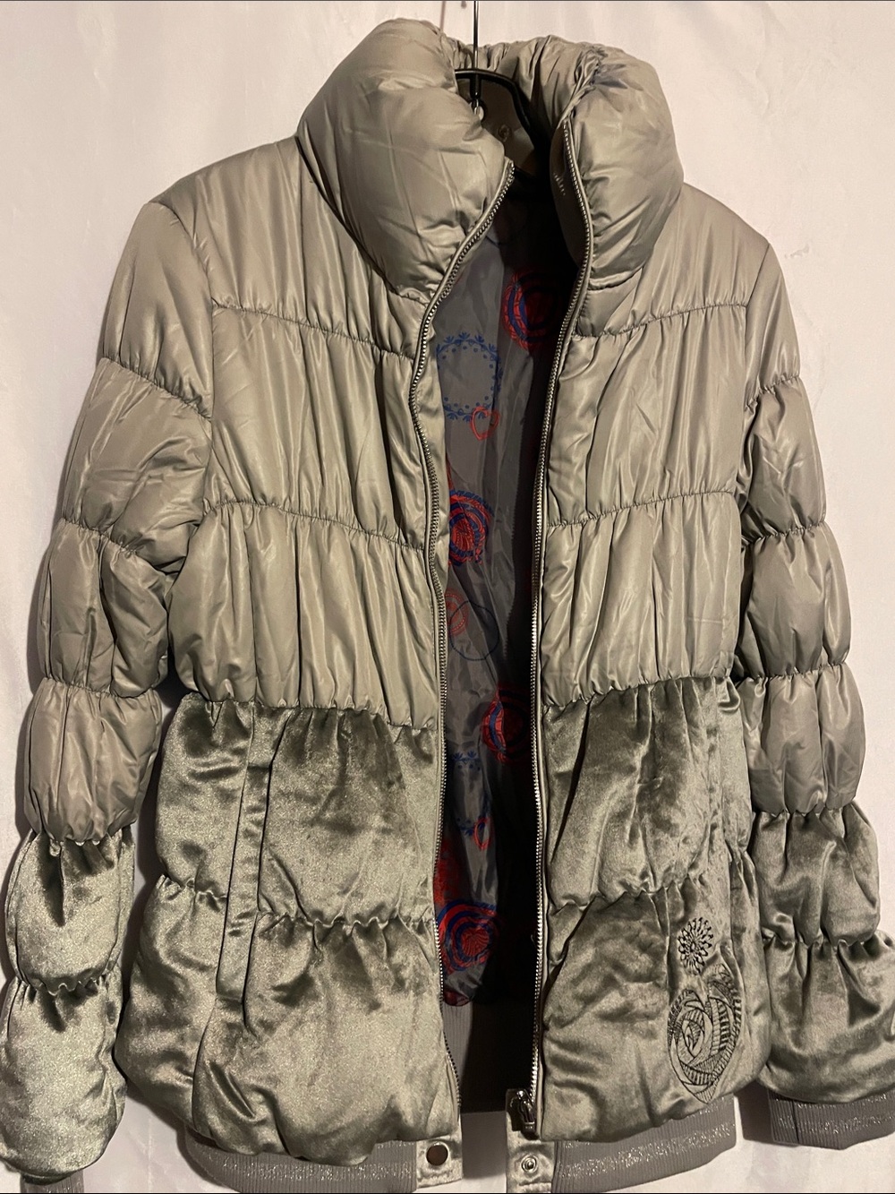 Desigual Silver Metallic Puff Jacket NWOT EU 42